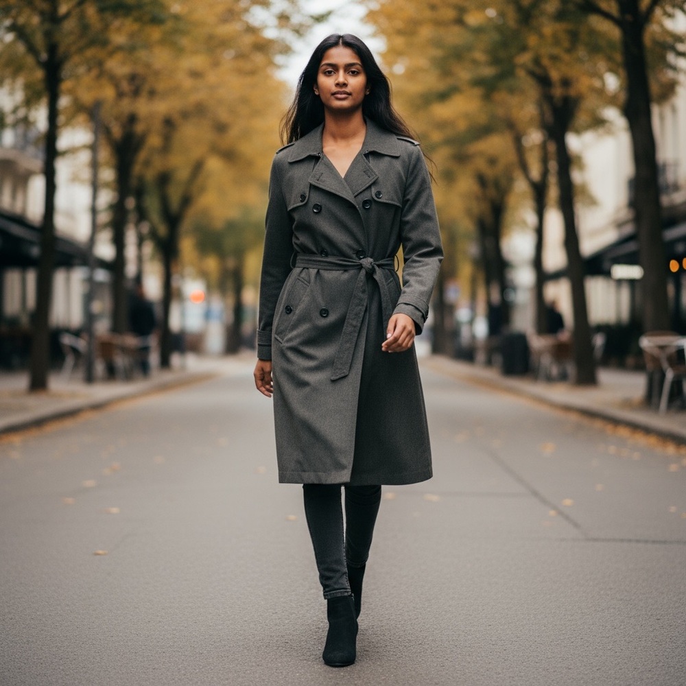 DKNY Olive Linen Trench Jacket w\ Belted Waist 4 Pockets 3/4 Sleeve Roll | Small - Picture 2 of 16